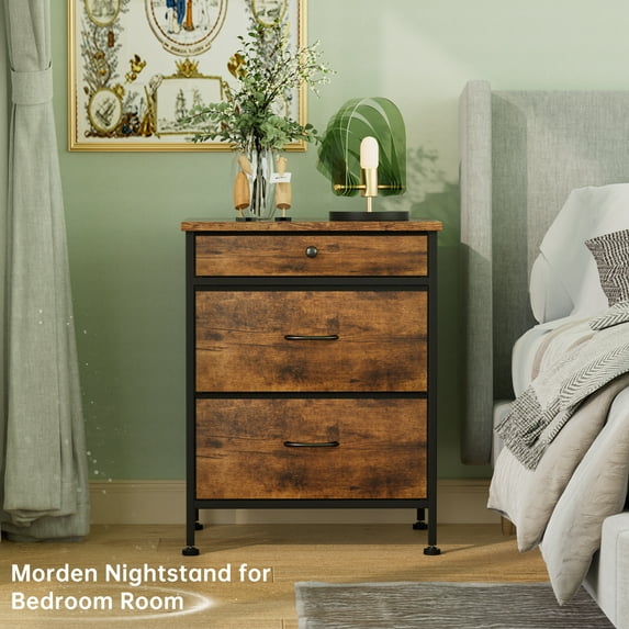 YILQQPER Nightstand with 3 Drawers, Small Dresser, End Table with 3 Fabric Drawers for Bedroom