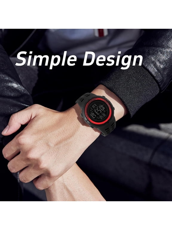 Men's Round Digital Military Sports Watch, 5ATM Waterproof Wrist Watch with EL Backlight, Chronograph, Stopwatch, Countdown, Date and Alarm Function