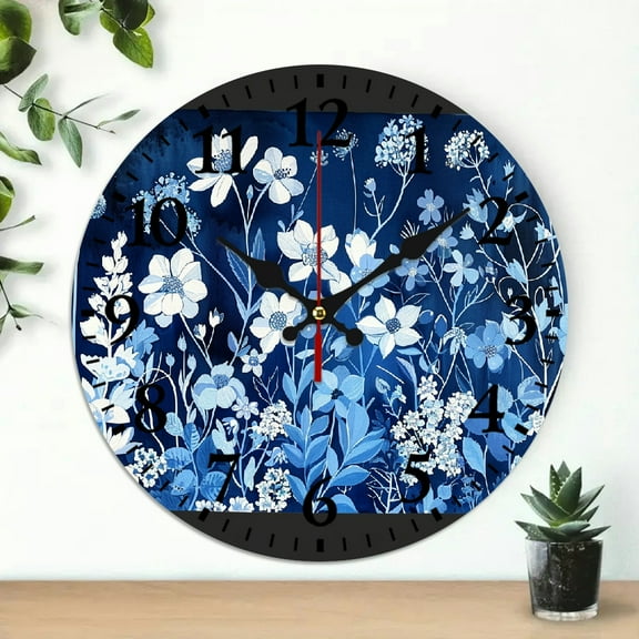 YILUYINQING 10 Inch Round Wooden Wall Clock Annabel Kidston Blue Flowers 10x10in