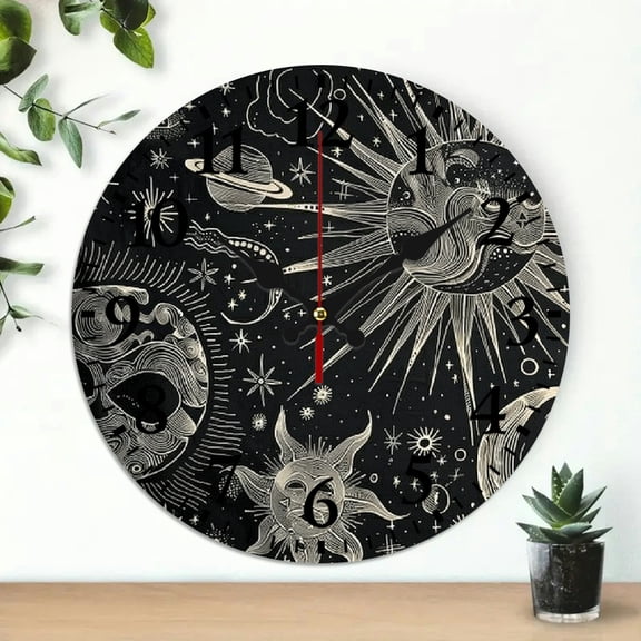 YILUYINQING 10 Inch Stars Planets Black and White Wall Clock 10x10in