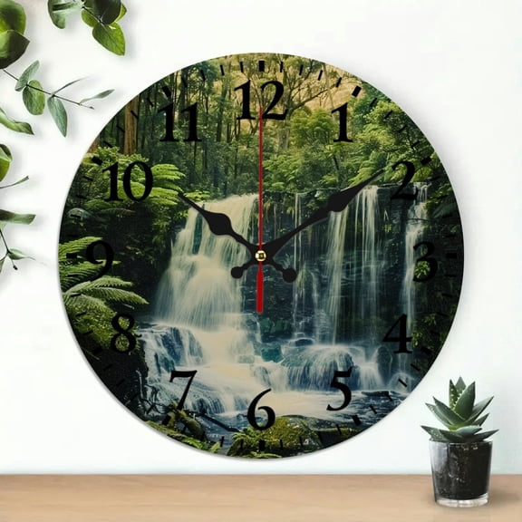 YILUYINQING 10 Inch Waterfall Forest Moss Round Wooden Wall Clock 10x10in