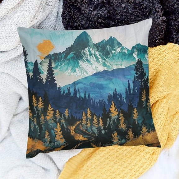 YILUYINQING 100% Linen Holiday Pillow Case Mountains Trees Road 18x18in