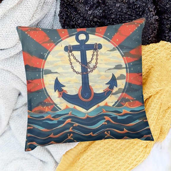 YILUYINQING Anchor Sunburst Ocean Holiday Pillow Case for Sofa Couch 20x20in