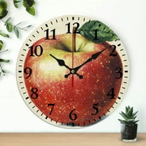 YILUYINQING Apple Round Wooden Wall Clock Silent Mechanical Movement for Decorating Living Rooms, Kitchens, Dorms - 10 Inches 10x10in