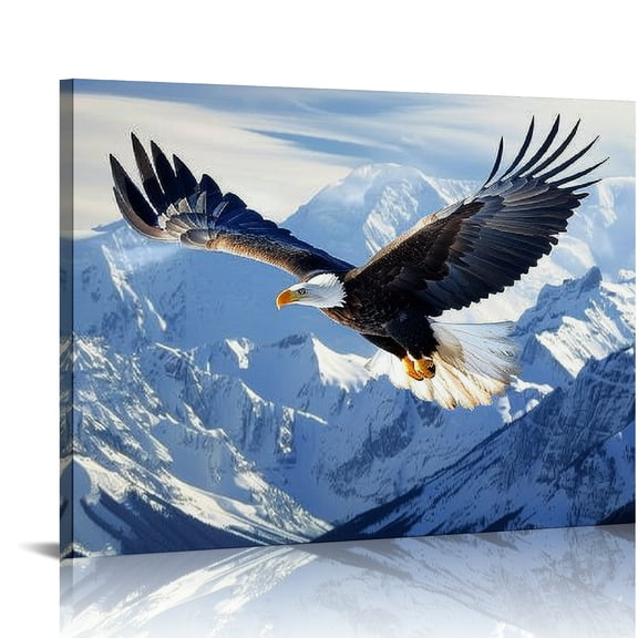 YILUYINQING Bald Eagle Mountains Wings Art Modern Canvas Prints Wall Decor for Home Bathroom Ready To Hang Room Decor 16x12in