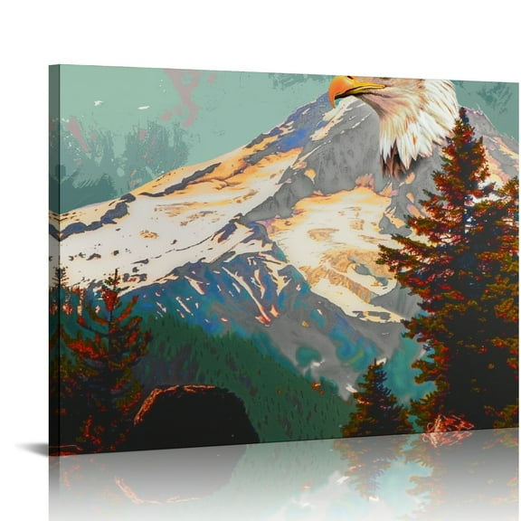 YILUYINQING Bald Eagle Trees Mountain Canvas Wall Art Decor 20x16in