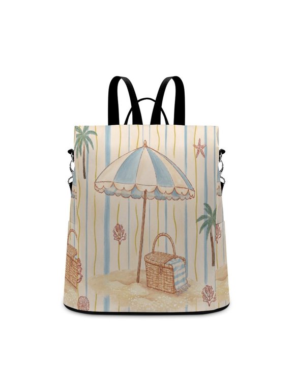 Beach Umbrella Picnic Basket Shell Anti Theft Backpack, Purse for Women, Secure Back Zipper, Multi-Purpose Rucksack Backpack With Adjustable Strap, Womens Travel Backpack, Lightweight Cas