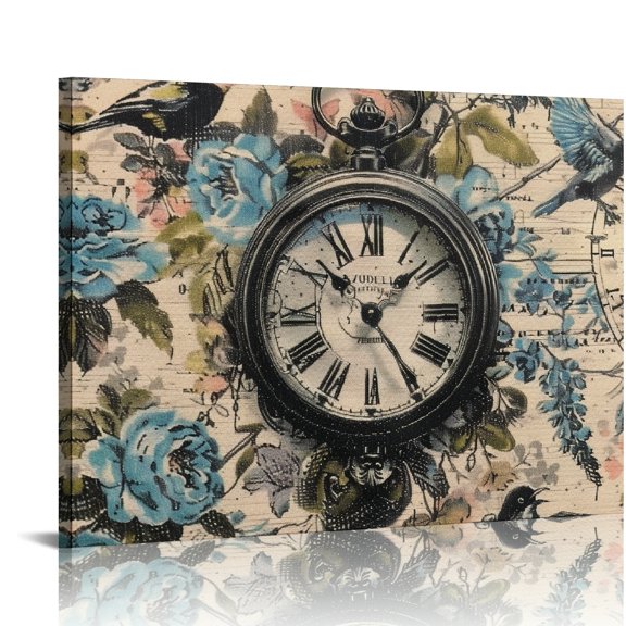 YILUYINQING Birds Clock Rococo Art Modern Canvas Prints Wall Decor Ready to Hang Home Art Decor 16x12in