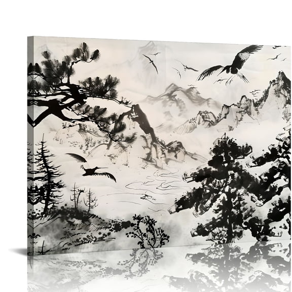 YILUYINQING Birds Trees Dragon Art Canvas Wall Art Decor 20x16in