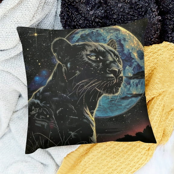 YILUYINQING Black Panther Full Moon Stars Pillow Case Set of 1 18x18in
