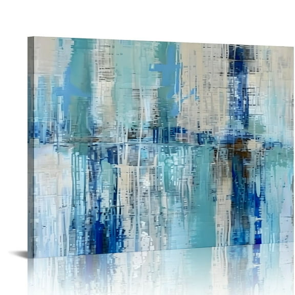 YILUYINQING Blue And White Abstract Stripe Wall Decor Canvas Art 16x12in