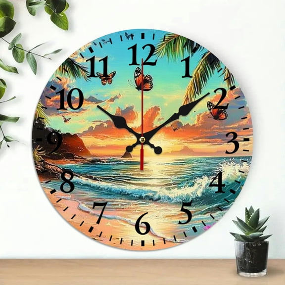 YILUYINQING Butterflies Sunset Wooden Wall Clock Wall Hanging Decor for Living Rooms, Kitchens, Dorms - Practical Everyday Gifts 10x10in