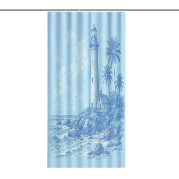 YILUYINQING Coastal Lighthouse Palm Sketch, Modern Minimalist Bathroom Shower Curtain, Waterproof and Mildew-proof, Thickened Wet and Dry Separate Shower Curtain