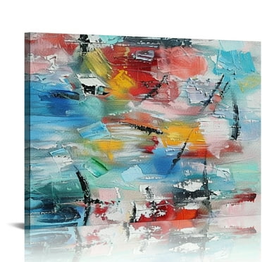 YILUYINQING Colors Shapes Abstract Brush Strokes Art Modern Canvas Prints Wall Art, Ready to Hang Home Room Decor 16x12in