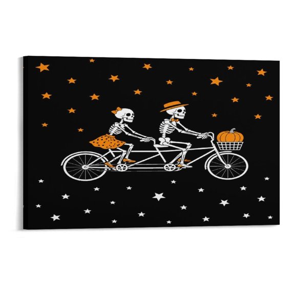 YILUYINQING Couple Skeletons Ride Tandem Bike Pumpkin Star BackgroundTapestry, Polyester Horizontal Print Wall Hanging Tapesties for Bedroom Dorm Living Room, Aesthetic Home Decor for Adults And Fami