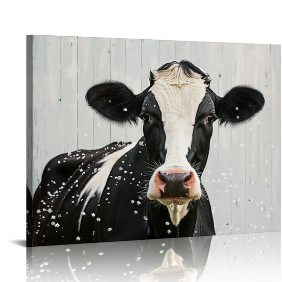 YILUYINQING Cow Snow Barnyard Canvas Print Wall Art Home Decor 16x12in