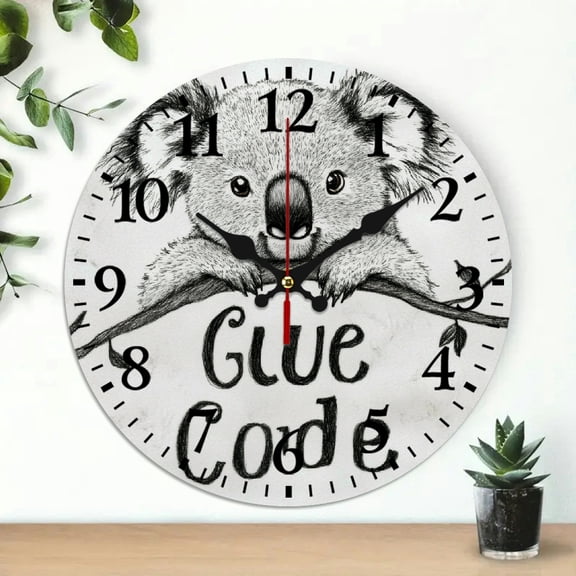 YILUYINQING Cute Koala Wooden Wall Clock Silent Mechanical Movement for Living Rooms, Kitchens, Dorms - Practical Everyday Gift 10x10in