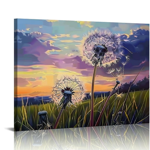 YILUYINQING Dandelion Grass Sunset Canvas Prints Wall Art Ready To Hang Room Home Decor 16x12in