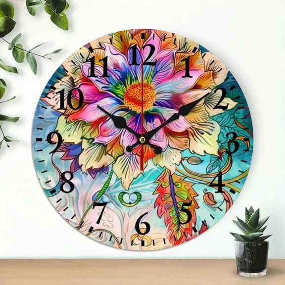 YILUYINQING Digital Art Round Wooden Wall Clock for Home Decor, Silent Mechanical Movement, Ideal for Living Rooms, Kitchens, Dorms, Practical Everyday Gifts 10x10in