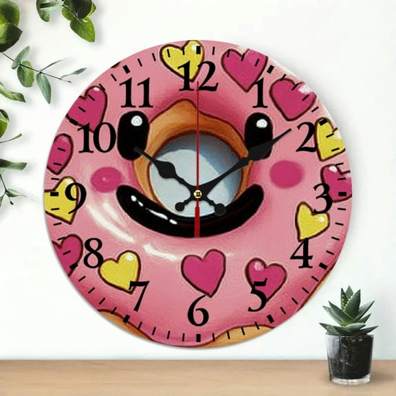 YILUYINQING Donut Hearts Smiley Face Wall Clock, Wall Art Decor for Living Room, Kitchen, Dorms, Perfect Everyday Gift 10x10in