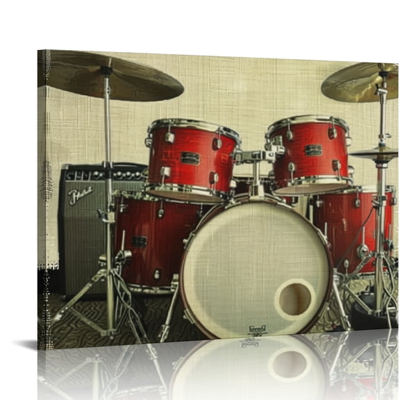 YILUYINQING Drum Set Wall Decor Canvas Prints Art Ready To Hang for Home Bedroom Kitchen Bathroom Office Salon Bar, Perfect Gift Idea for Holidays 20x16in