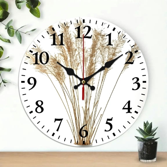 YILUYINQING Dry Grass Theme Wooden Wall Clock 10 Inch Perfect for Living Rooms, Kitchens, Dorms 10x10in