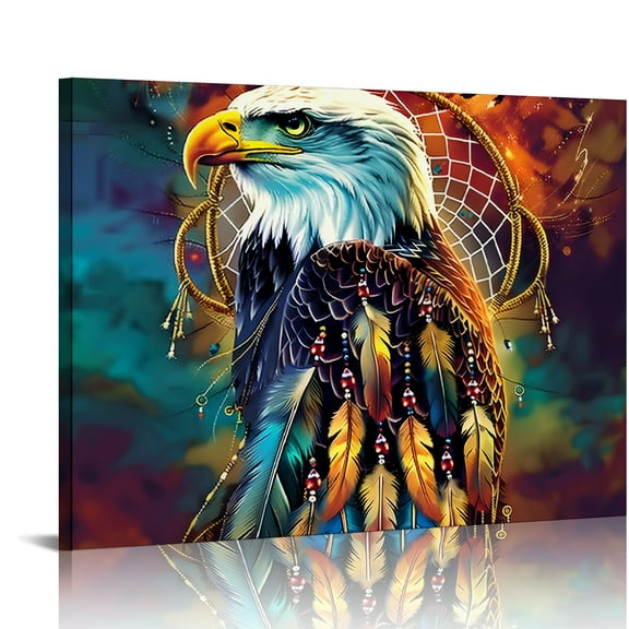 YILUYINQING Eagle Feathers Dream Catcher Canvas Wall Art Decor 16x12in
