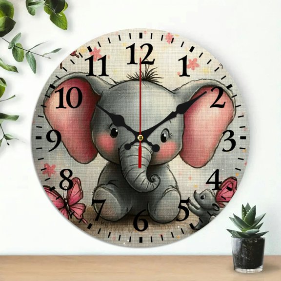 YILUYINQING Elephant Mouse Butterfly Wall Clock Silent Mechanical Movement 10 Inches Perfect for Living Rooms Kitchens Dorms Practical Everyday Gifts 10x10in