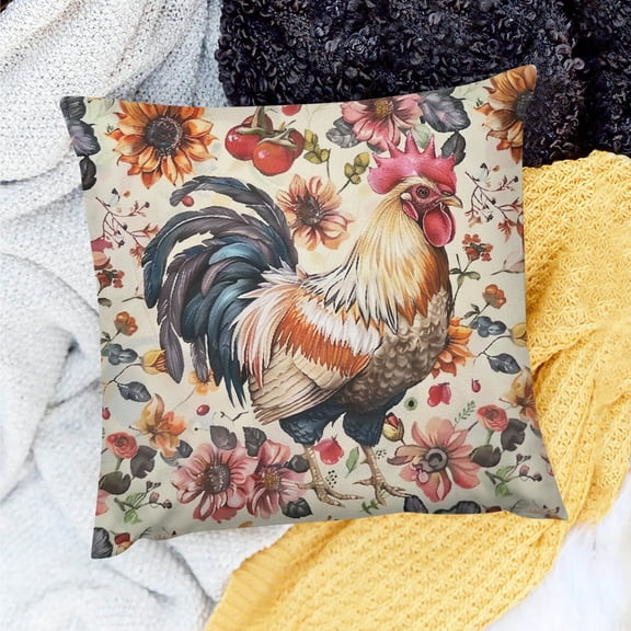 YILUYINQING Farmhouse Decor Chicken Flower Rooster Pillow Cover 18x18in