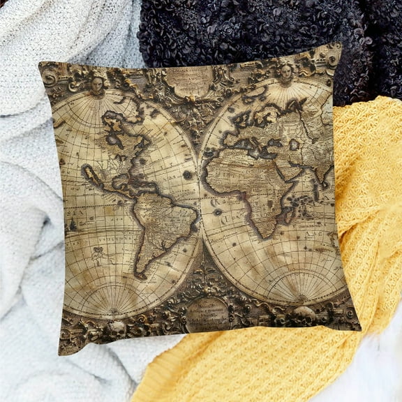 YILUYINQING Farmhouse World Map 100% Linen Pillow Covers Set of 1 18x18in