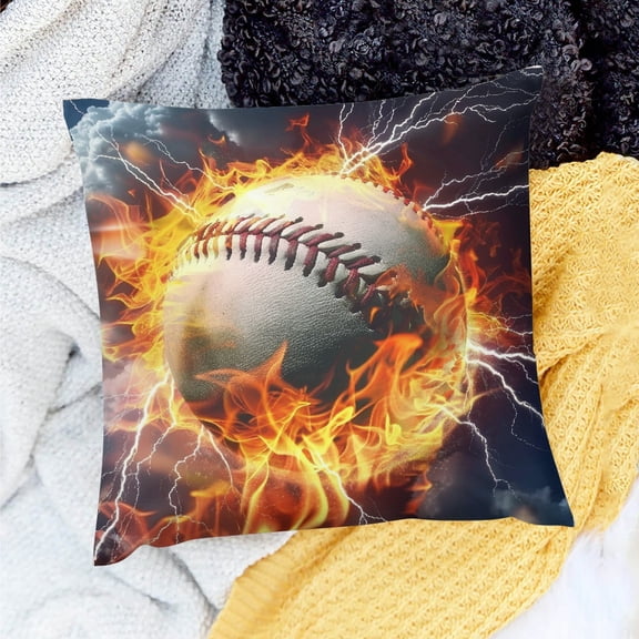 YILUYINQING Fire Lightning Square Cushion Cover 100% Linen Pillow Case 18x18in