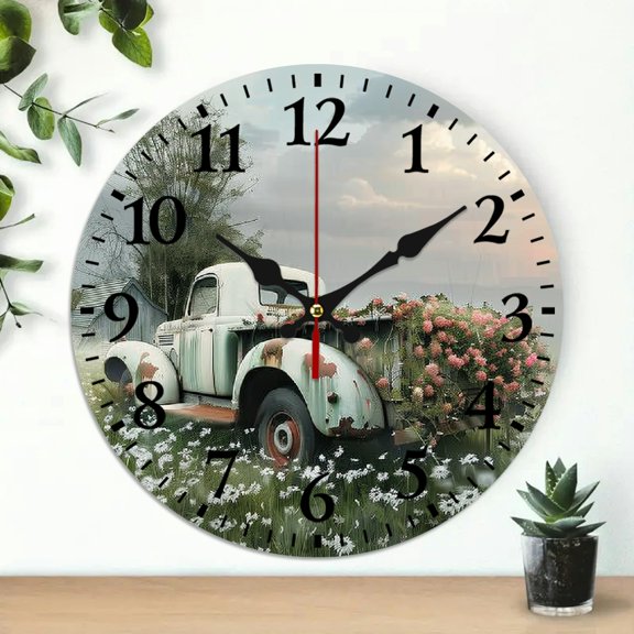 YILUYINQING Flowers Grass Field Wall Clock, Silent Mechanical Movement, Ideal for Living Rooms, Kitchens, Dorms, Practical Everyday Gifts, 10 Inches 10x10in