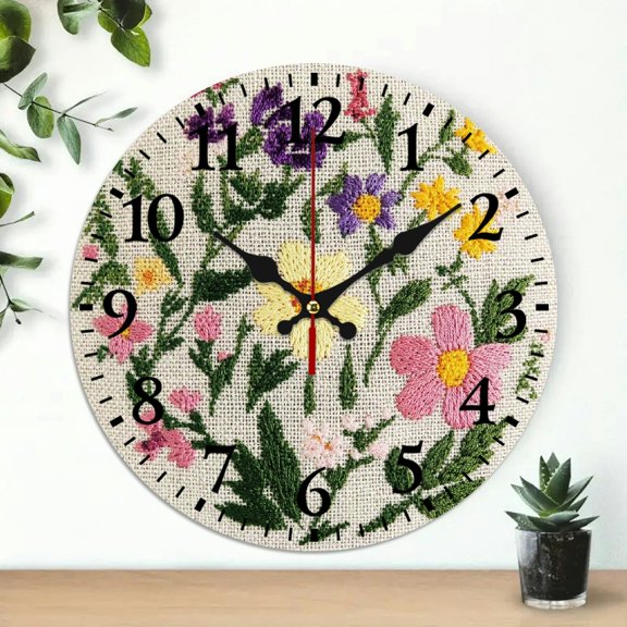 YILUYINQING Flowers Leaf Theme Wall Clock 10 Inch Round Wooden Clock for Home Decor 10x10in