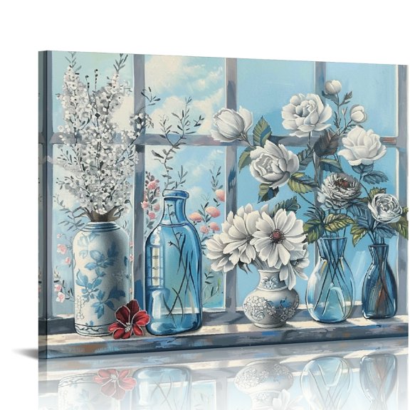 YILUYINQING Flowers Vases Window Sill Wall Decor Art Modern Canvas Prints Ready to Hang Room Home Decor 20x16in
