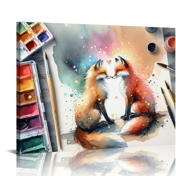 YILUYINQING Foxes Affection Modern Canvas Prints Wall Art Decor, Ready To Hang Room Home Art Decor 20x16in