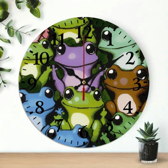 YILUYINQING Frogs Colors Sizes Round Wooden Wall Clock Silent Mechanical Movement for Living Rooms, Kitchens, Dorms - Practical Everyday Gifts 10x10in