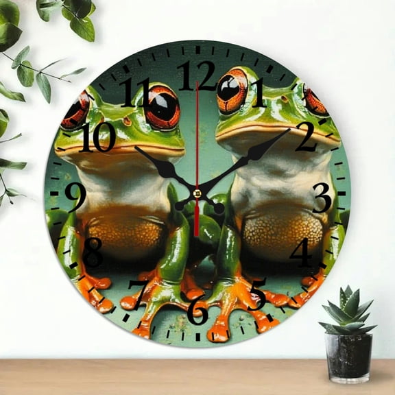 YILUYINQING Frogs Green Neoplasticism Theme Wooden Wall Clock 10 Inch - Perfect for Living Rooms, Kitchens, Dorms & Everyday Gifts 10x10in