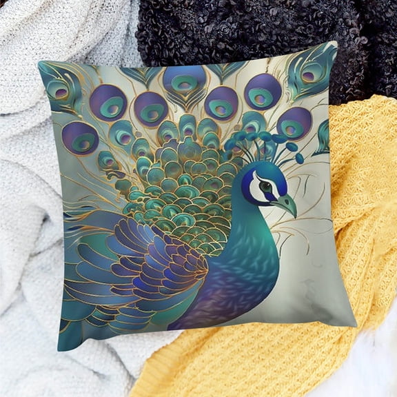YILUYINQING Home Decor Throw Pillow Cover Peacock Feathers Design 24x24in