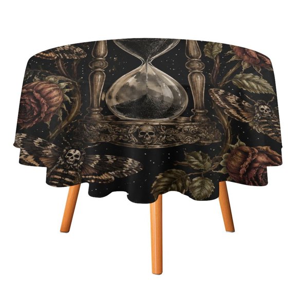 YILUYINQING Hourglass Death Moth Rose Sun Moon Vintage Dark Wall Art Table Cloth, Waterproof Oil-Proof, Wipeable Spill-Proof Table Cover for Dining Table, Heavy Duty Durable Tablecloth for Kitchen,