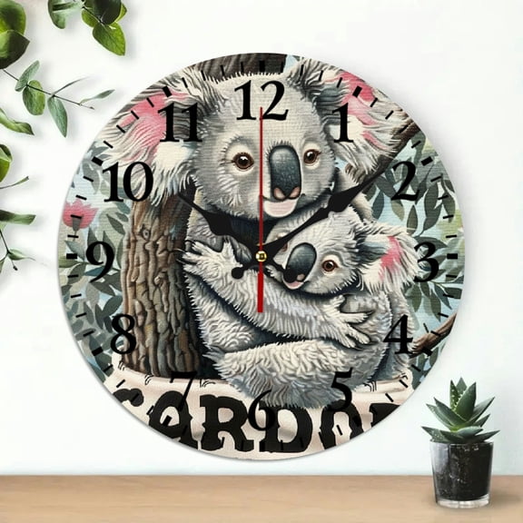 YILUYINQING Koala Theme Wall Clock, 10 Inch Round Wooden Wall Clock for Living Rooms, Kitchens, Dorms, Practical Everyday Gifts 10x10in