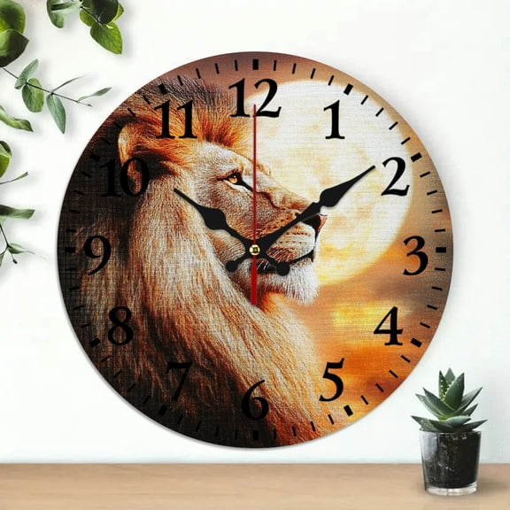 YILUYINQING Lion Mane Full Moon Theme Wooden Wall Clock 10 Inch Perfect for Living Rooms, Kitchens, Dorms 10x10in