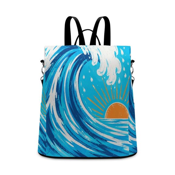 YILUYINQING Ocean Wave Sunrise Art Pattern Anti Theft Backpack, Purse for Women, Secure Back Zipper, Multi-Purpose Rucksack Backpack With Adjustable Strap, Womens Travel Backpack, Lightweight Casual
