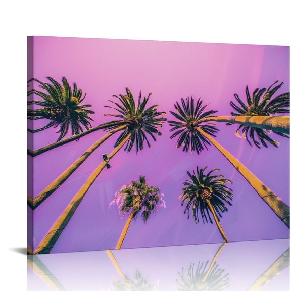 YILUYINQING Palm Trees Purple Sky Canvas Wall Art Home Decor 16x12in