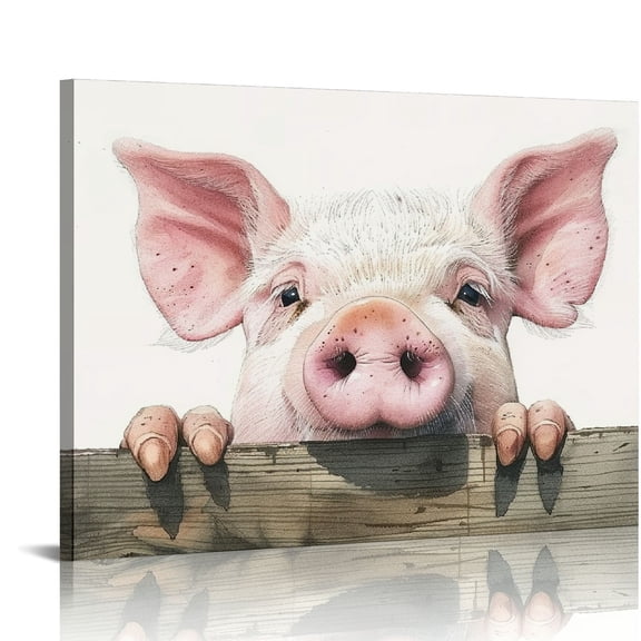 YILUYINQING Pig Canvas Print Wall Decorations Ready To Hang Art Decor for Home Living Room Bedroom Kitchen Bathroom Office Salon Bar 16x12in