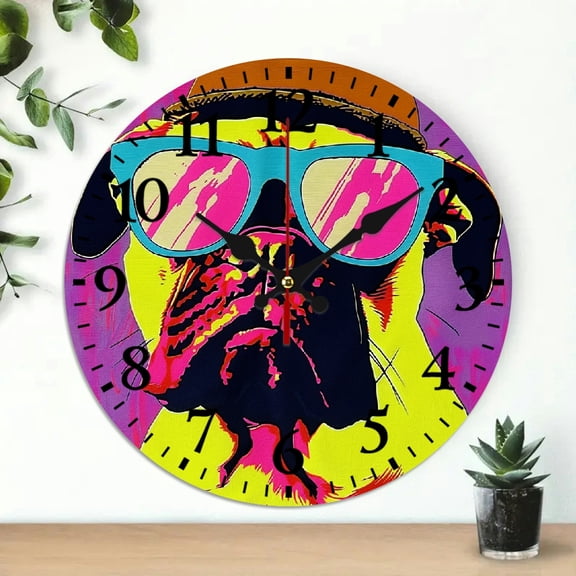 YILUYINQING Pop Art Dog Wall Clock Silent Mechanical Movement for Living Room Decor, 10 Inches, Easy-to-Read, Stylish Design 10x10in