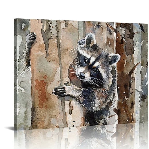 YILUYINQING Raccoon Canvas Print Wall Art Decor Ready To Hang - Home Living Bedroom Kitchen Office Salon Bar Decorations 16x12in