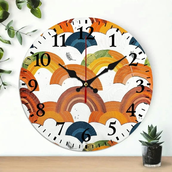 YILUYINQING Rainbow Pattern Circles Art Deco Wall Clock for Living Room, Kitchen, Dorms - 10 Inches, Easy to Read, Easy to Install 10x10in