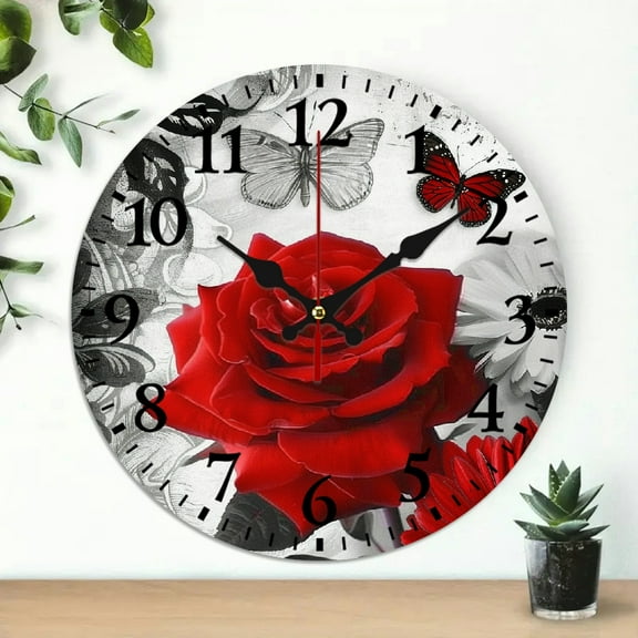 YILUYINQING Rose Butterfly Gothic Wall Clock Wall Decor for Living Room, Kitchen, Dorm - Practical Everyday Gift 10x10in