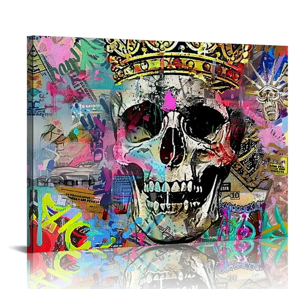 YILUYINQING Skull Crown Words Canvas Print Wall Art Decor for Bedroom Kitchen Ready To Hang Home Decor 16x12in