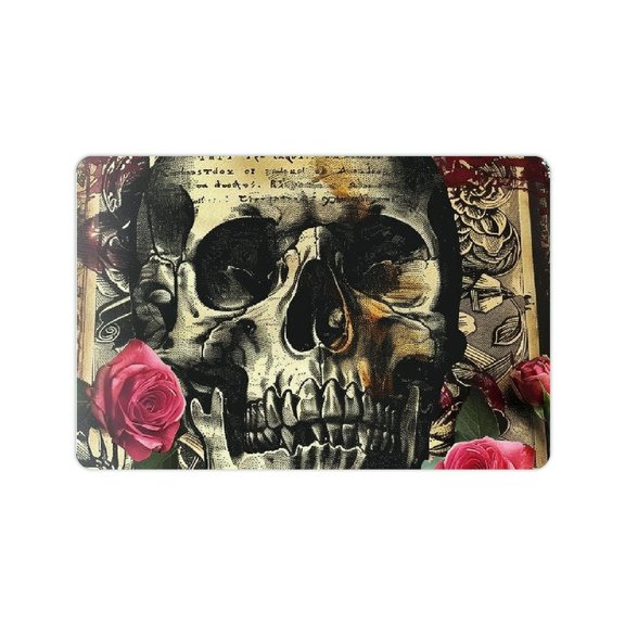 YILUYINQING Skull Roses Gothic Art Home Diatom Mud Bath Mat Quick Drying & Absorbent 24x16in